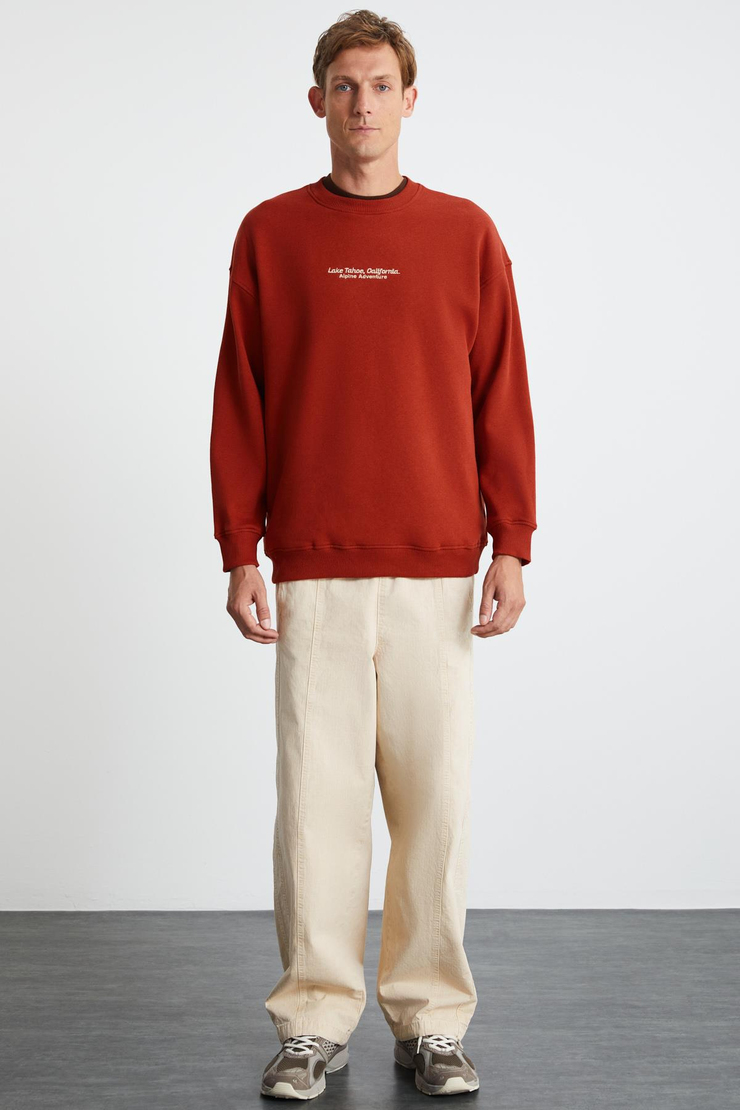 LAMPARD  Oversize Kiremit Rengi Tekli Sweatshirt