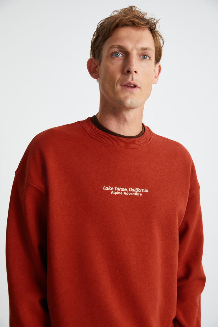 LAMPARD  Oversize Kiremit Rengi Tekli Sweatshirt