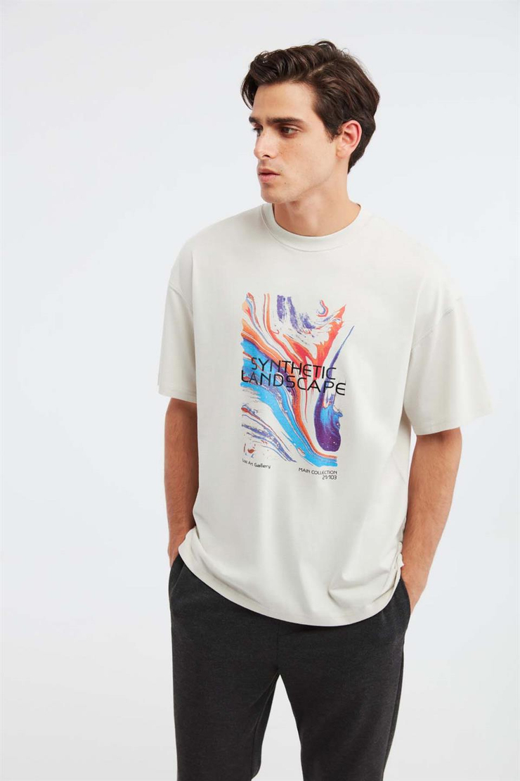 LANDSCAPE Örme Oversize Taş Rengi  T-Shirt