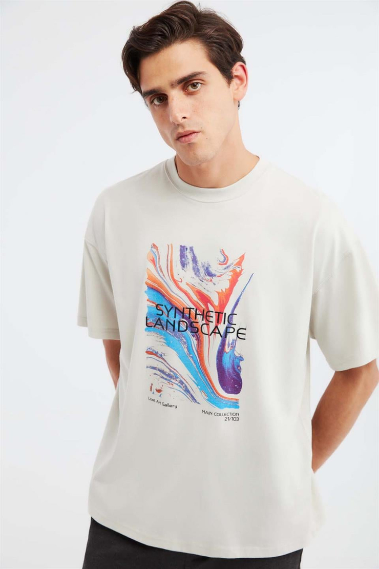 LANDSCAPE Örme Oversize Taş Rengi  T-Shirt