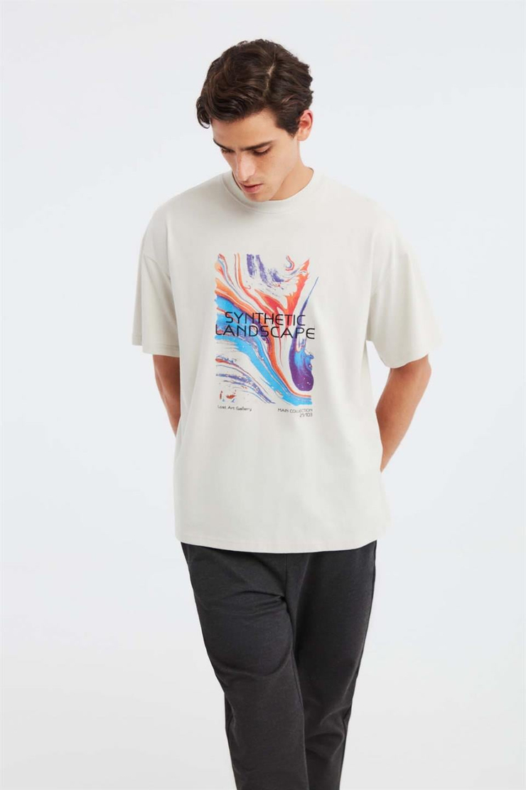 LANDSCAPE Örme Oversize Taş Rengi  T-Shirt