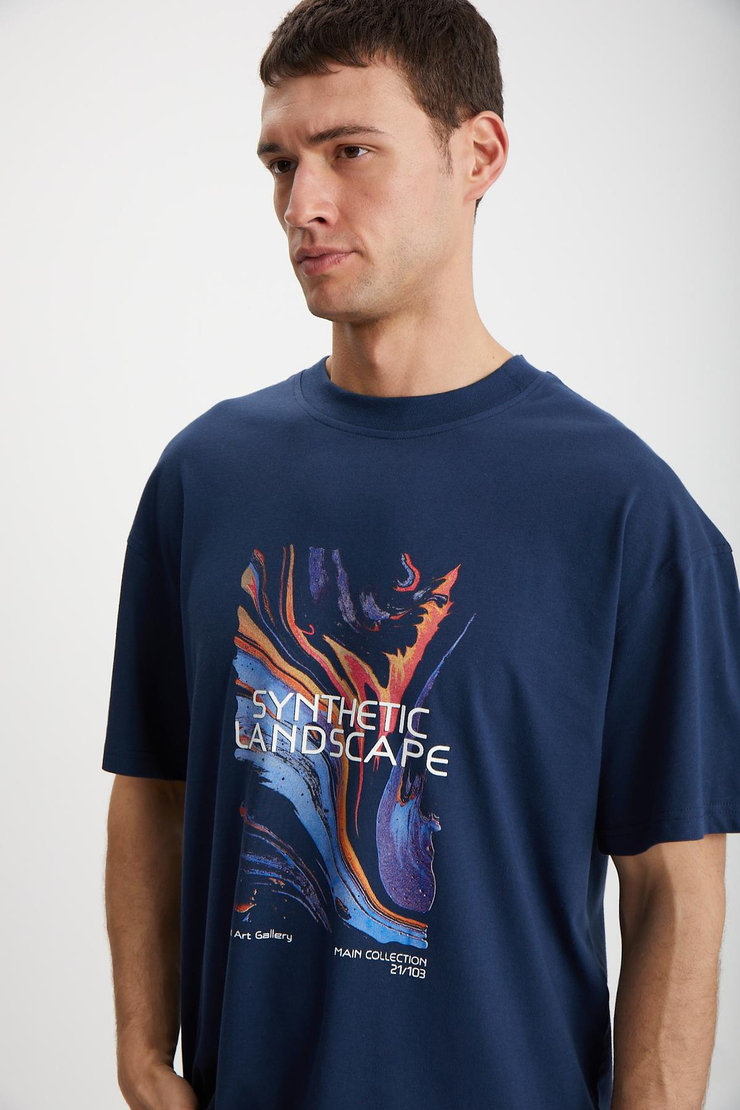 LANDSCAPE  Oversize Lacivert Tekli T-Shirt
