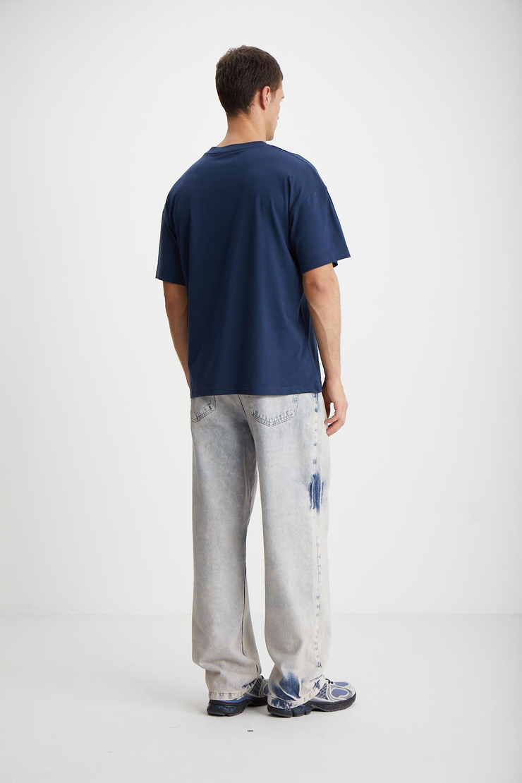 LANDSCAPE  Oversize Lacivert Tekli T-Shirt