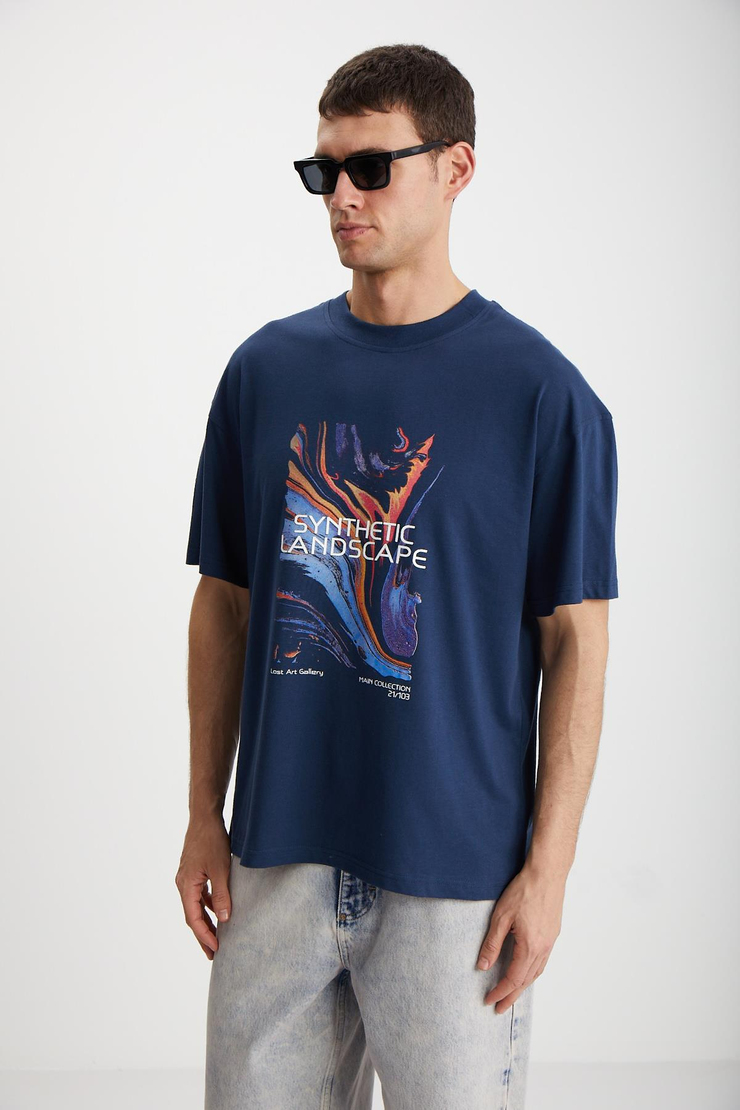 LANDSCAPE  Oversize Lacivert Tekli T-Shirt