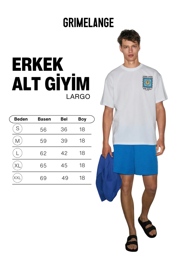 LARGO Erkek Mavi Relaxed Fit Kontrast Biyeli Esnek Kumaşlı Mavi Şort
