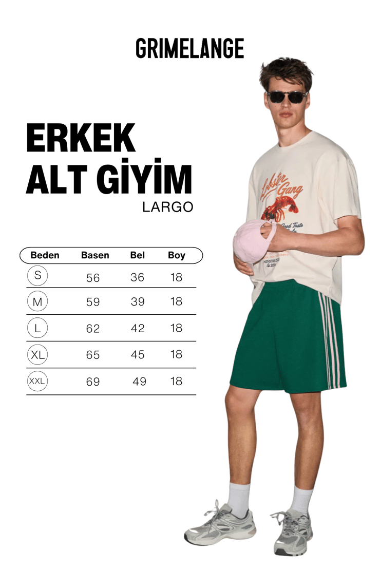 LARGO Erkek Mavi Relaxed Fit Kontrast Biyeli Esnek Kumaşlı Yeşil Şort