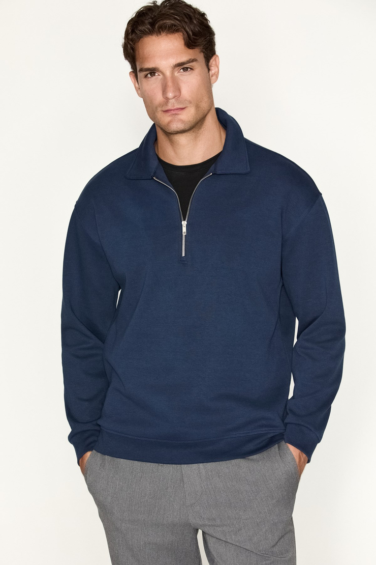 LAURENT Erkek Yarım Fermuarlı Lacivert Sweatshirt