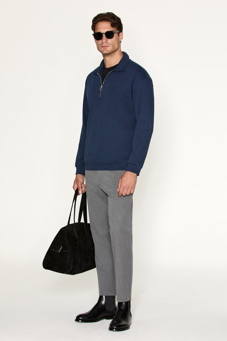 LAURENT Erkek Yarım Fermuarlı Lacivert Sweatshirt