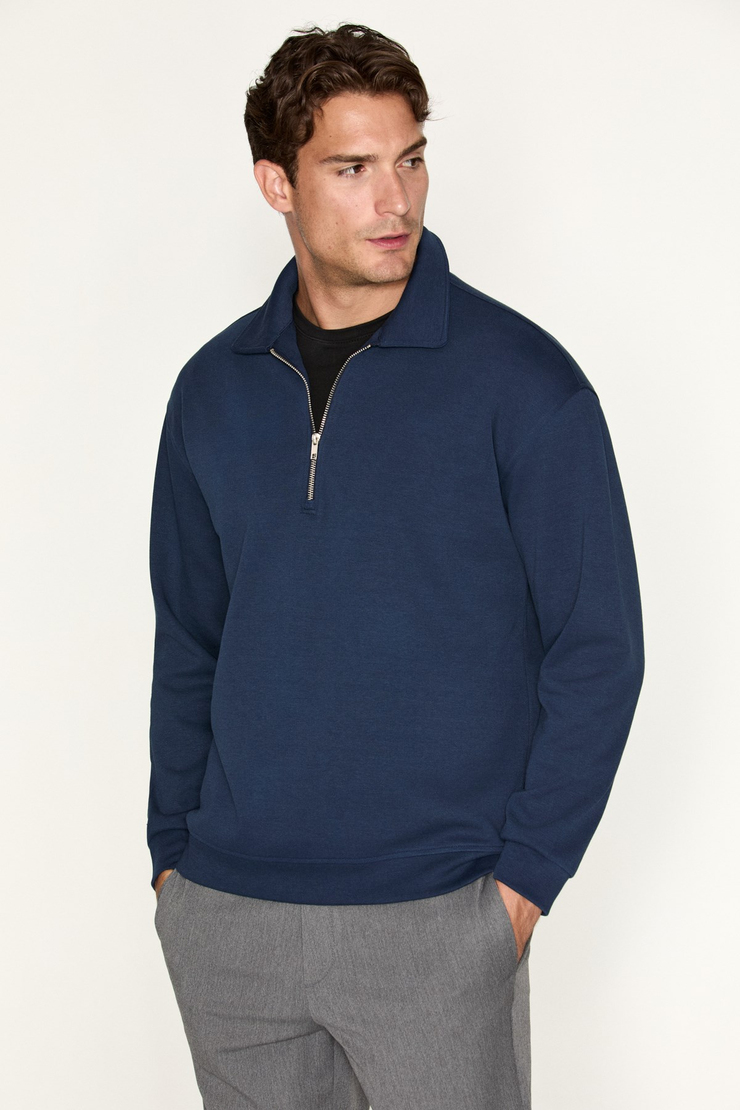 LAURENT Erkek Yarım Fermuarlı Lacivert Sweatshirt