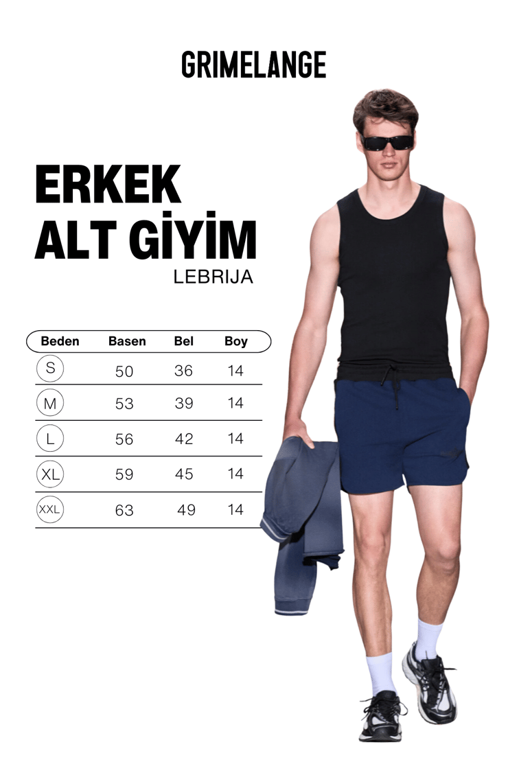 LEBRIJA Erkek Organik Pamuklu Beli Lastikli Baskı Detaylı Lacivert Şort