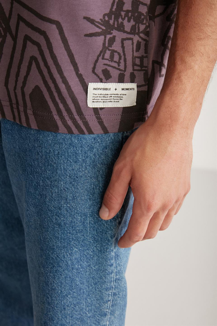 LENARD Örme Oversize Mor Tekli T-Shirt