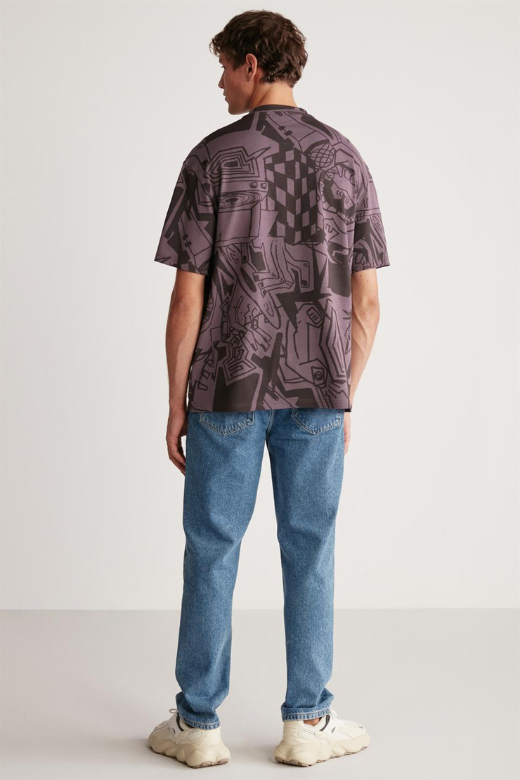 LENARD Örme Oversize Mor Tekli T-Shirt