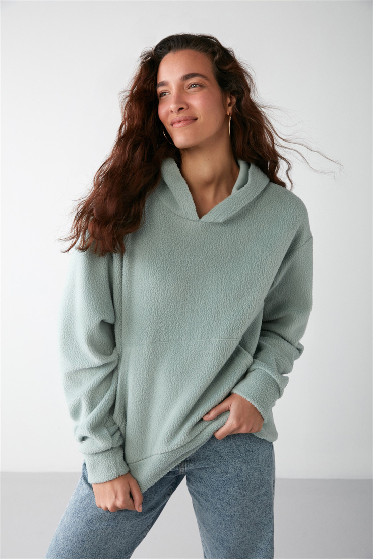 LENORA Dokuma Oversize Mint Yeşil Tekli Sweatshirt