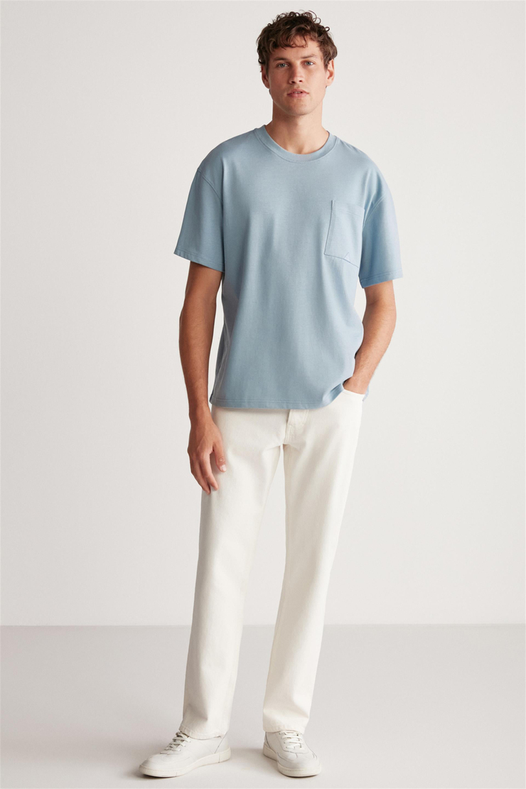 LEO Örme Oversize Mavi Tekli T-Shirt