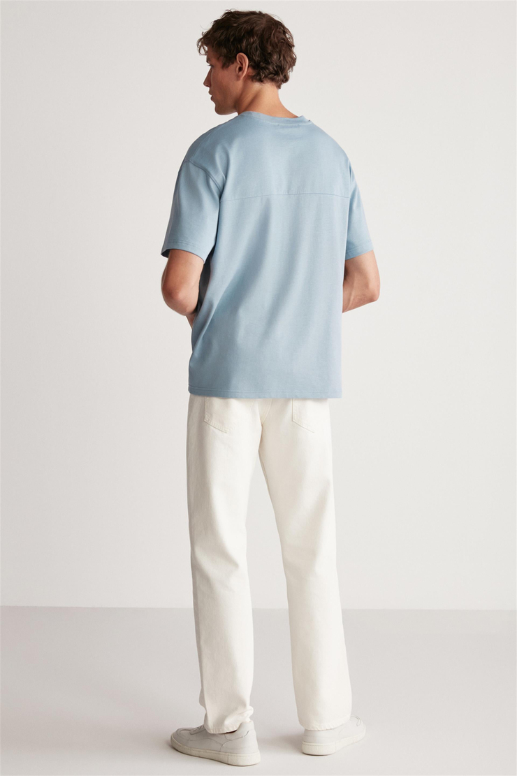 LEO Örme Oversize Mavi Tekli T-Shirt