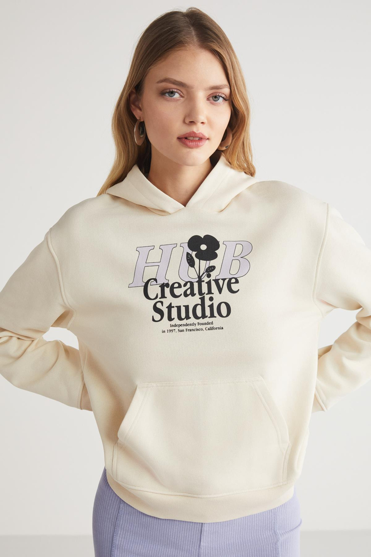LETICIA  Relaxed Ekru Tekli Sweatshirt