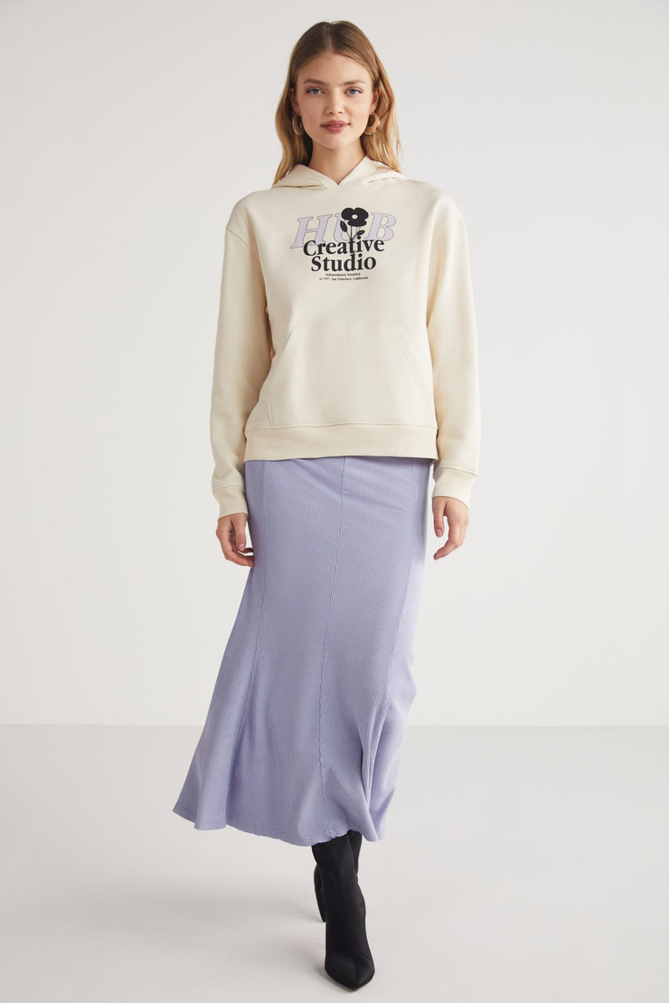 LETICIA  Relaxed Ekru Tekli Sweatshirt