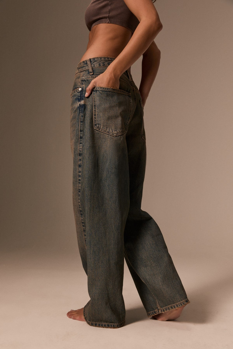LEXY Kadın Standart Bel Baggy Balon Jean Sarı Tint Pantolon