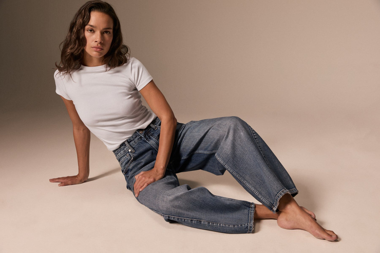 LEXY Kadın Standart Bel Baggy Balon Jean Mavi Tint Pantolon