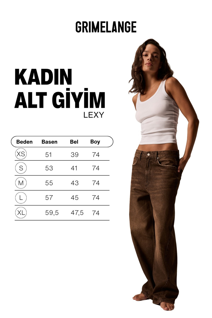 LEXY Kadın Standart Bel Baggy Balon Jean Kahverengi Pantolon