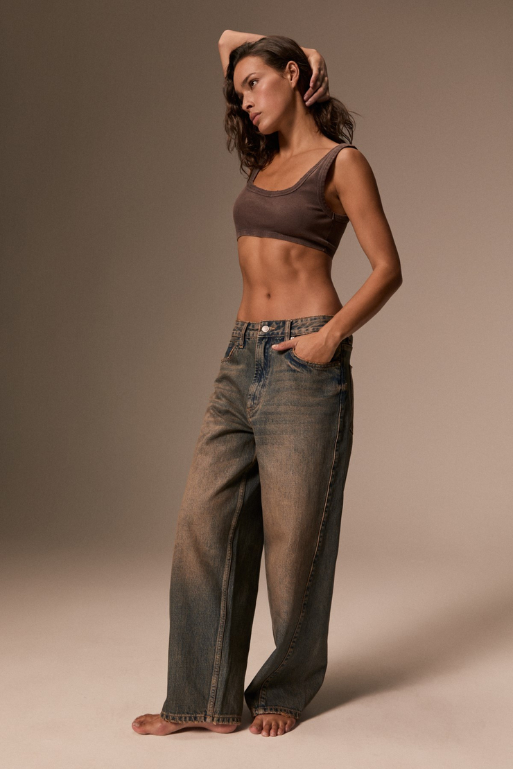 LEXY Kadın Standart Bel Baggy Balon Jean Sarı Tint Pantolon