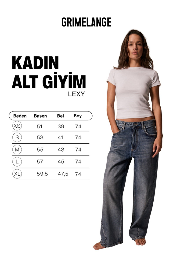LEXY Kadın Standart Bel Baggy Balon Jean Mavi Tint Pantolon