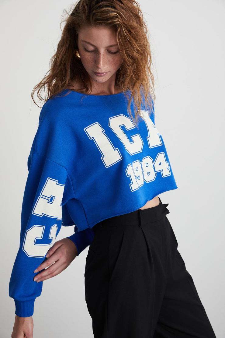 LIGIA Basic Regular Koyu Mavi Tekli Bluz