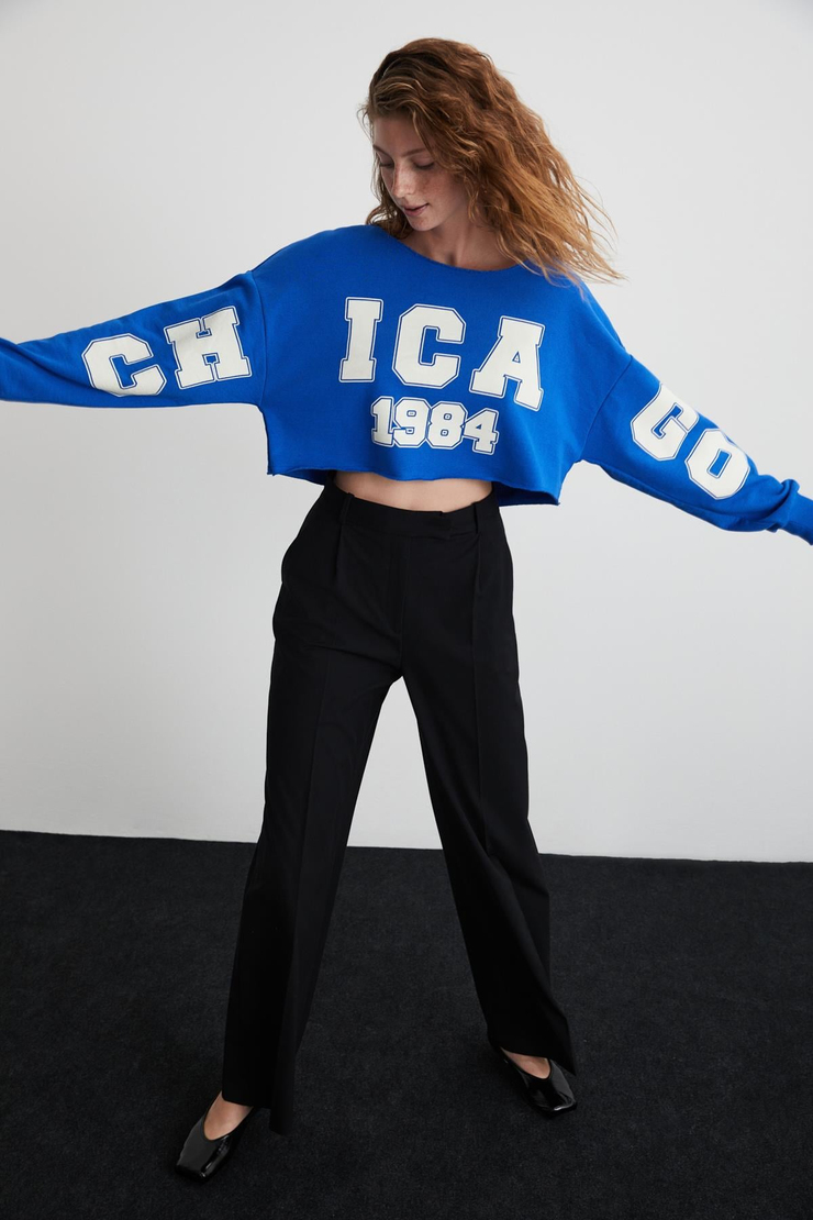 LIGIA Basic Regular Koyu Mavi Tekli Bluz