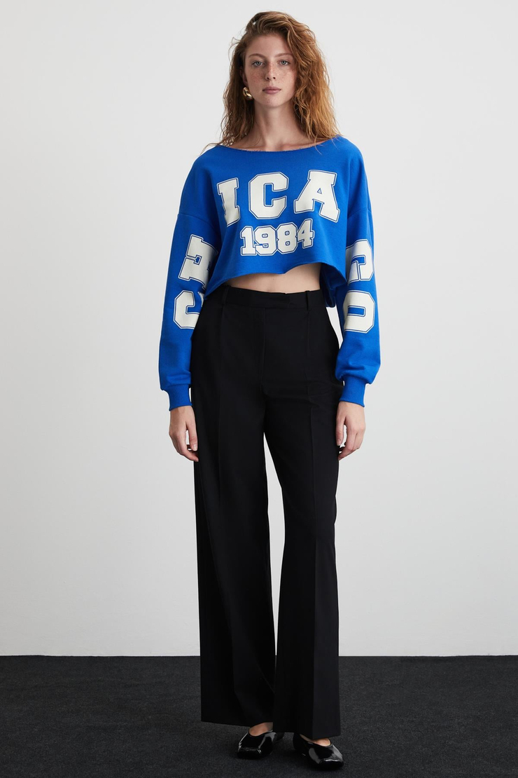 LIGIA Basic Regular Koyu Mavi Tekli Bluz