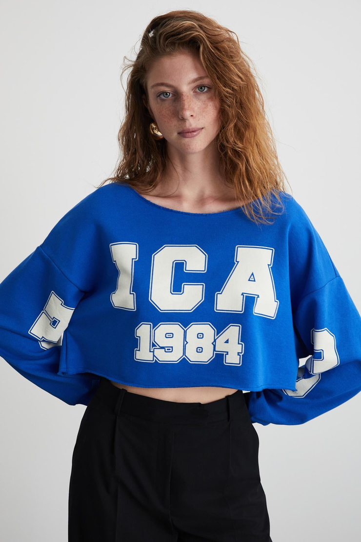 LIGIA Basic Regular Koyu Mavi Tekli Bluz