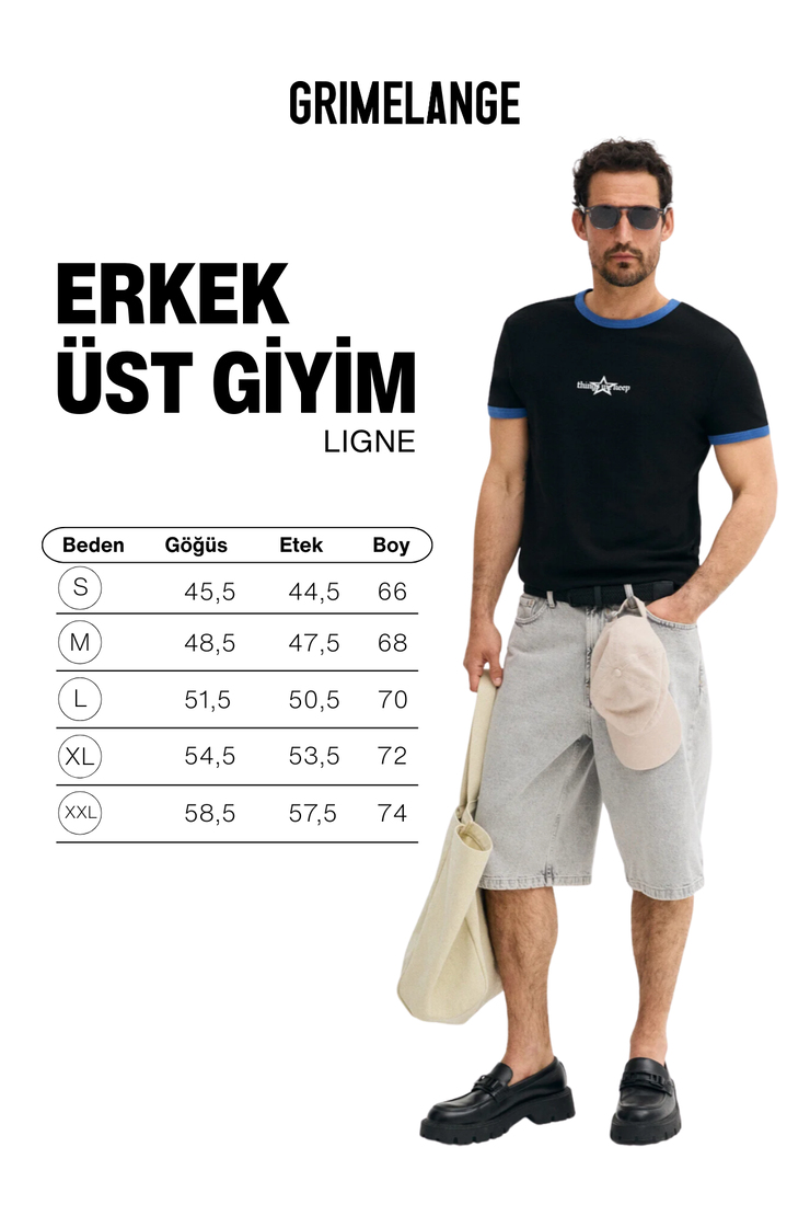 LIGNE Erkek Yumuşak Ve Esnek Kumaşlı Kontras Biyeli Baskı Detaylı Siyah T-Shirt