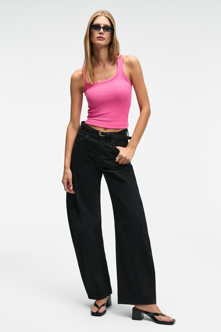 LILLESOL Kadın Fitilli Görünümlü Slim Fit Vücuda Oturan Havuz Yakalı Pamuklu Basic Fuşya Atlet