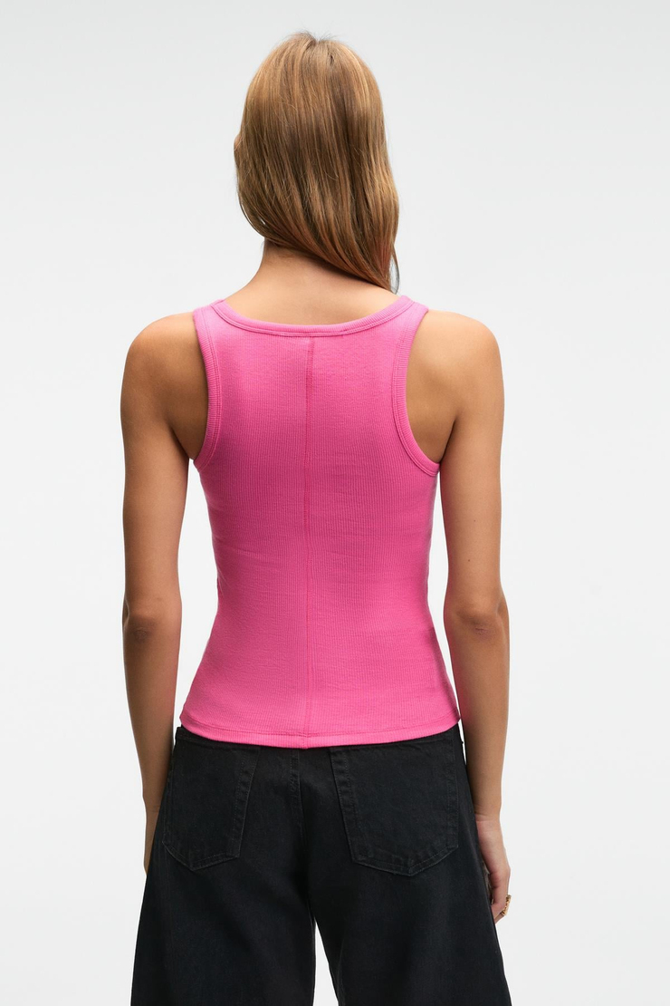 LILLESOL Kadın Fitilli Görünümlü Slim Fit Vücuda Oturan Havuz Yakalı Pamuklu Basic Fuşya Atlet