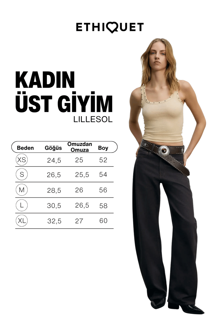 LILLESOL STARLIT Kadın Yumuşak Ve Esnek Kumaşlı Organik Pamuklu Taşlı Bej Atlet