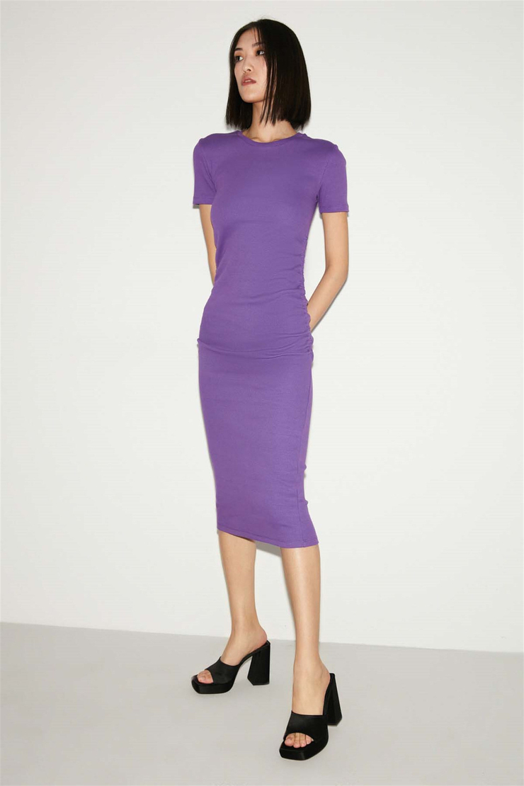 LİLLİAN Örme Slim Fit Mor  Elbise