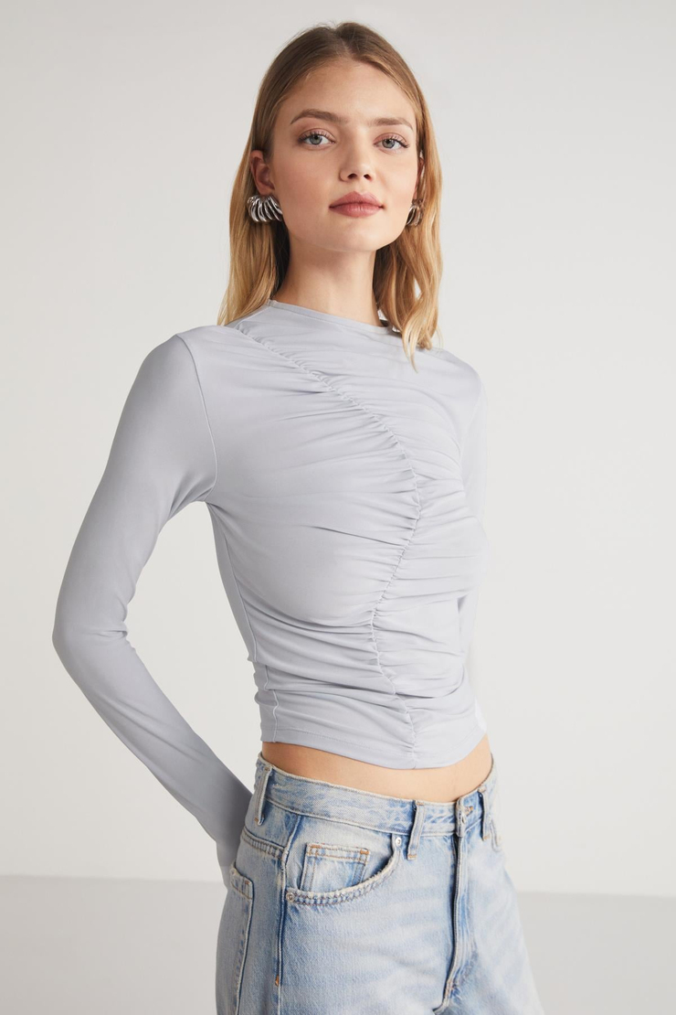 LILLY  Slim Gri Tekli Bluz
