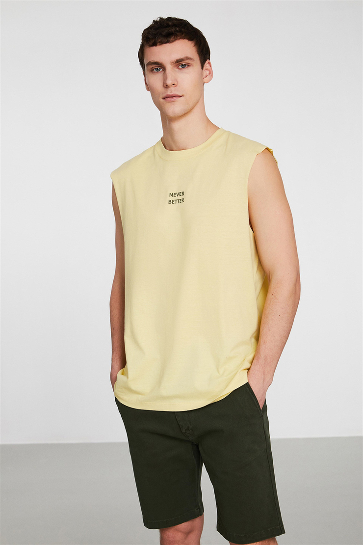 LIMELIGHT Erkek Sarı Baskılı Yuvarlak Yaka Comfort Fit T-Shirt