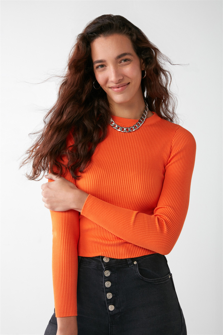 LINA Dokuma Slim Fit Turuncu  Bluz