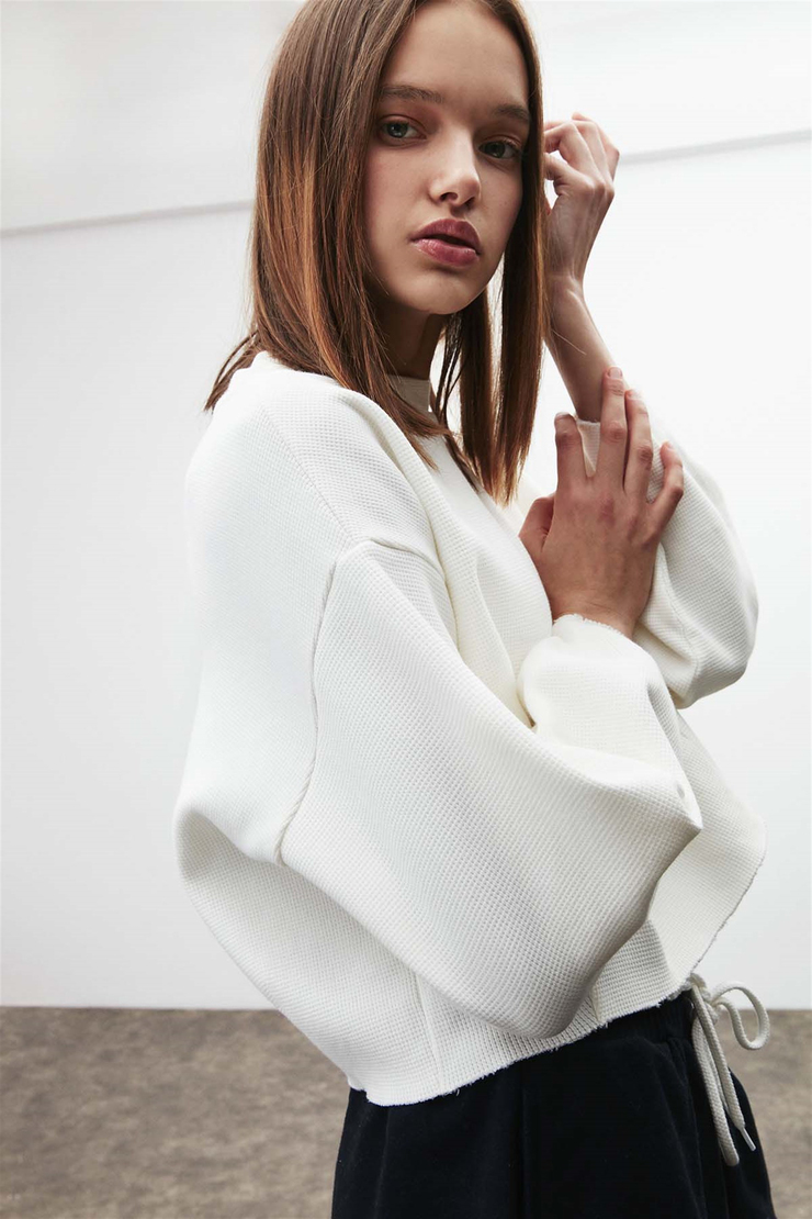 LIV Örme Crop Fit Beyaz  Sweatshirt