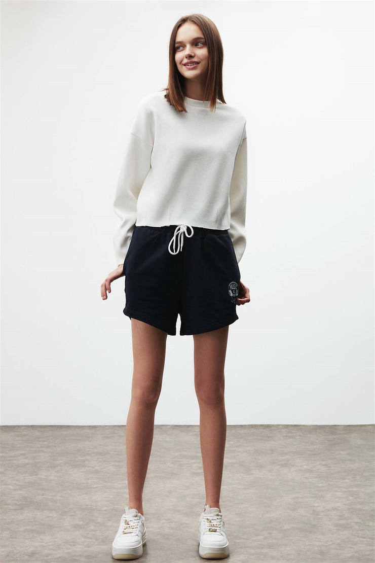 LIV Örme Crop Fit Beyaz  Sweatshirt