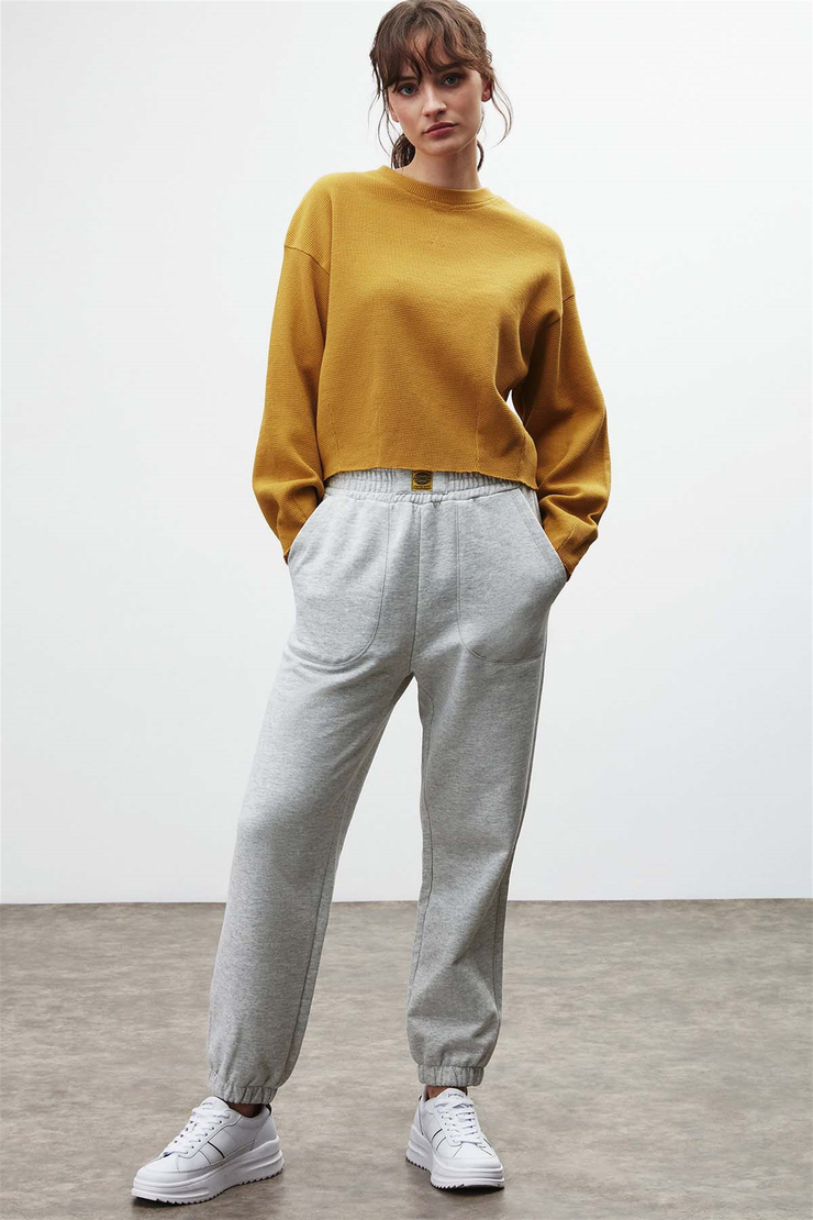 LIV Örme Crop Fit Safran Sarı  Sweatshirt