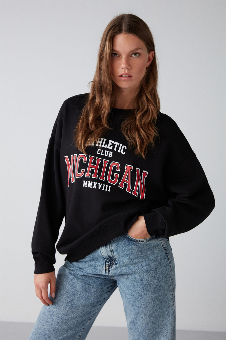 LIZA Örme Relaxed Siyah  Sweatshirt