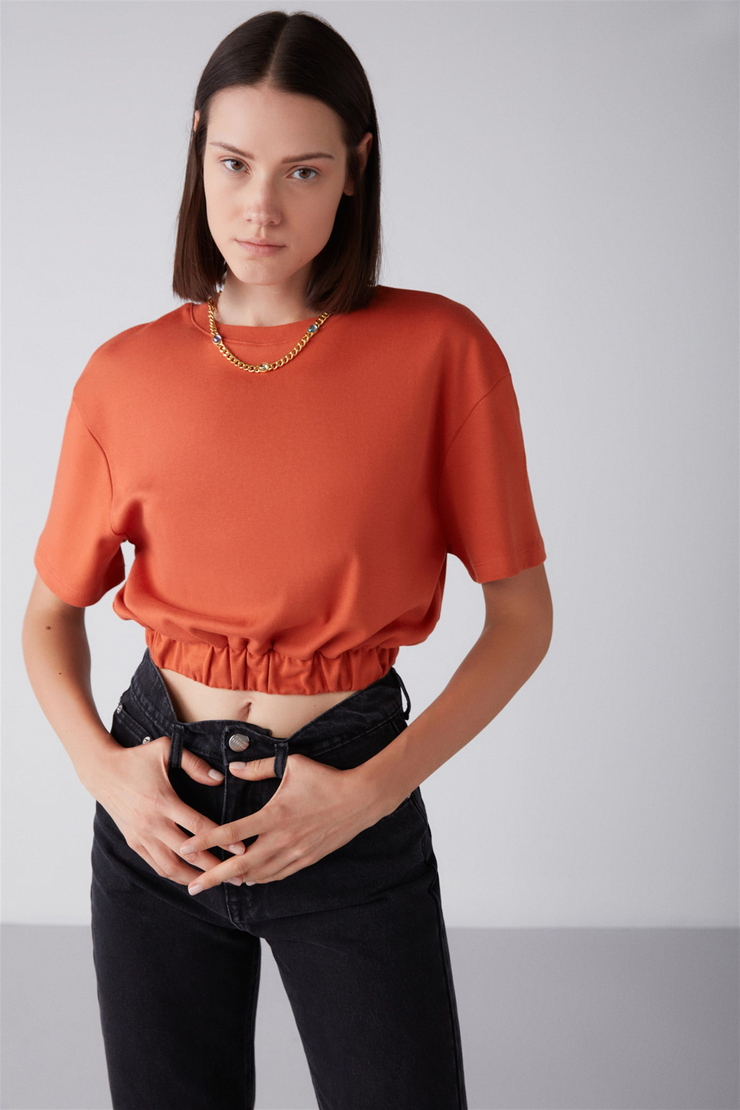LOLA Örme Crop Fit Kiremit Rengi  Bluz