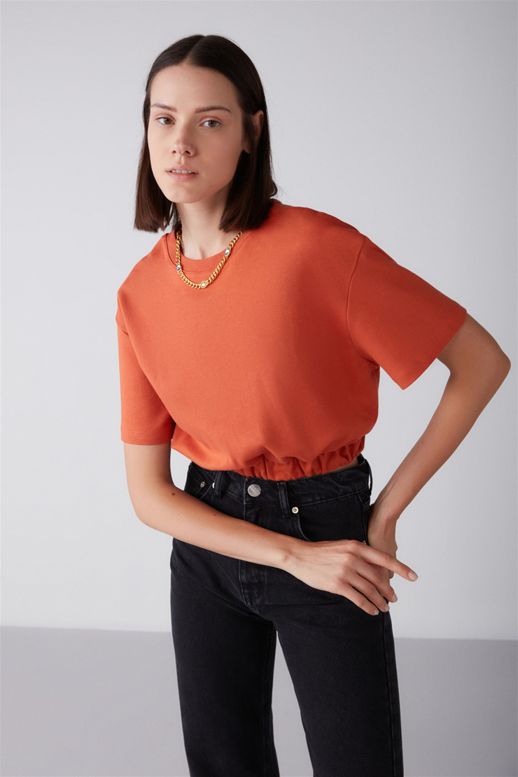 LOLA Örme Crop Fit Kiremit Rengi  Bluz