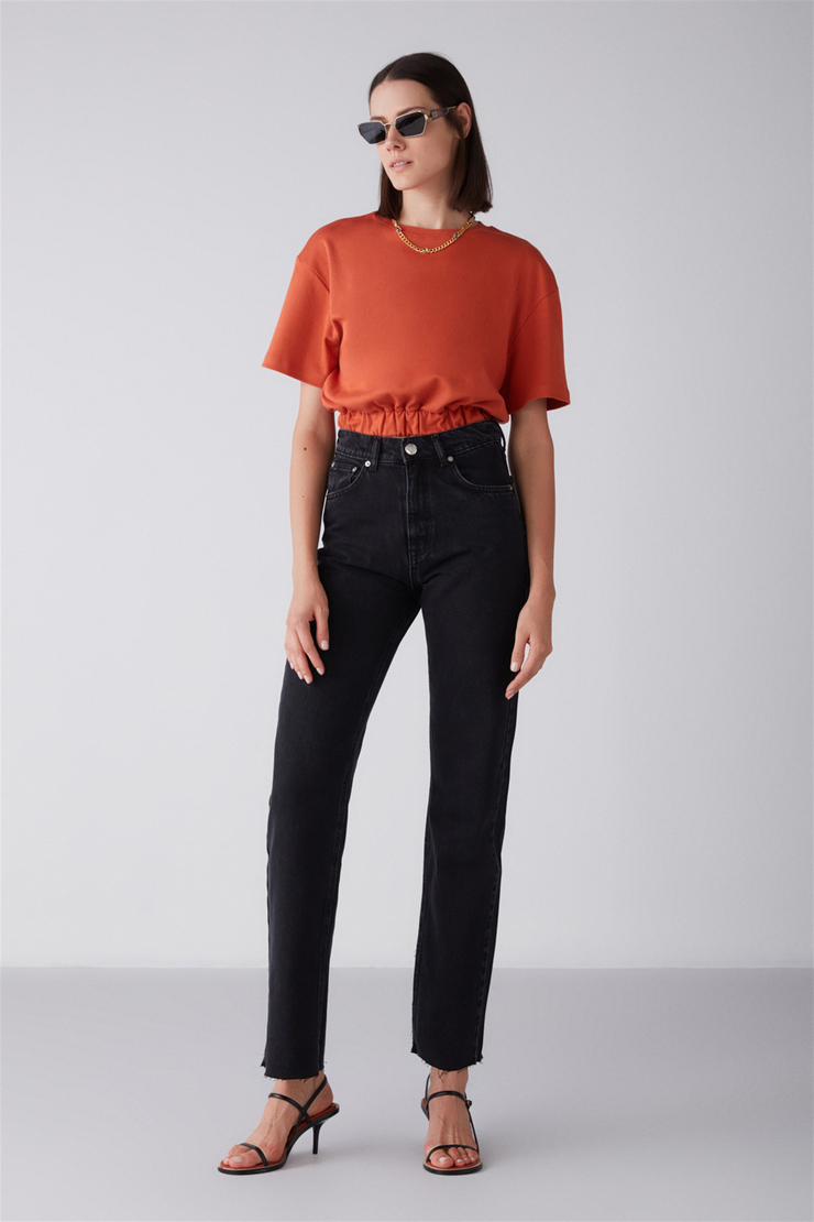 LOLA Örme Crop Fit Kiremit Rengi  Bluz