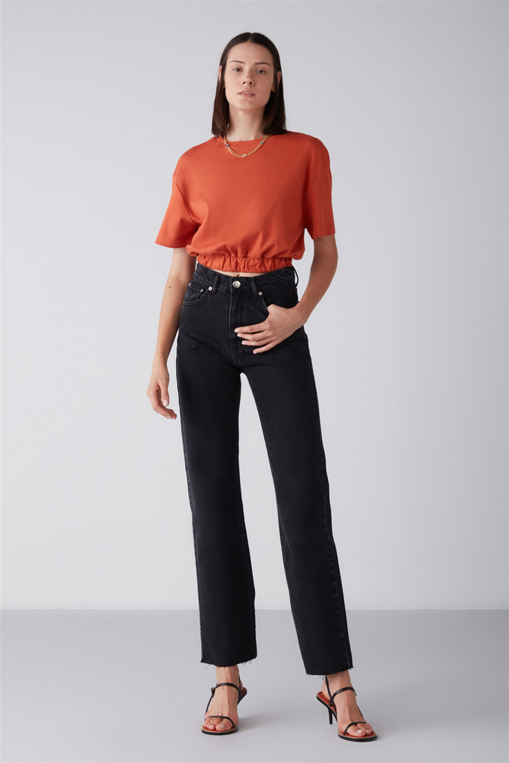 LOLA Örme Crop Fit Kiremit Rengi  Bluz