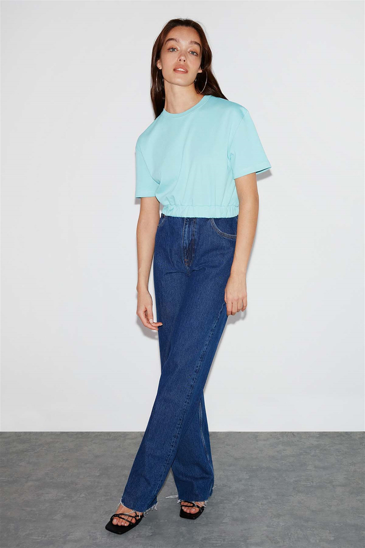 LOLA Örme Crop Fit Mint Yeşil  Bluz