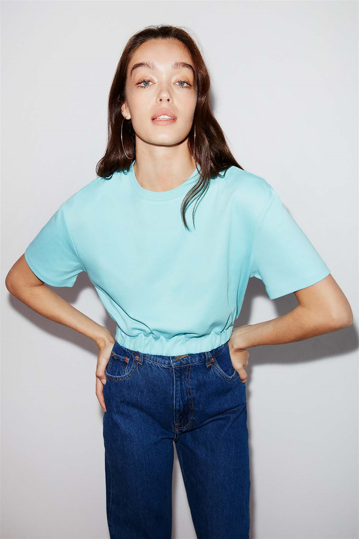 LOLA Örme Crop Fit Mint Yeşil  Bluz