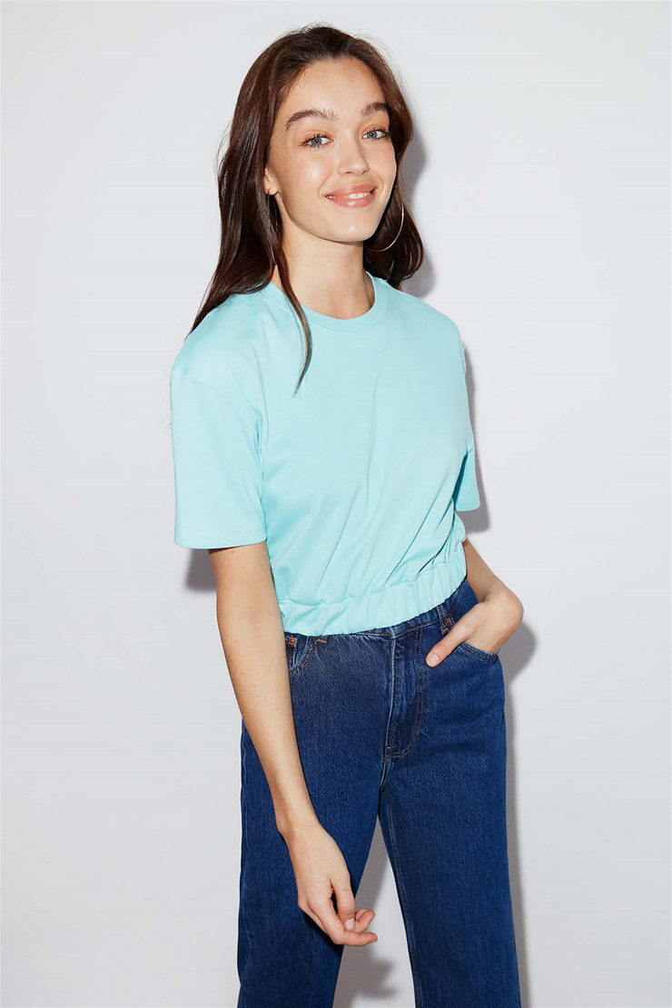 LOLA Örme Crop Fit Mint Yeşil  Bluz