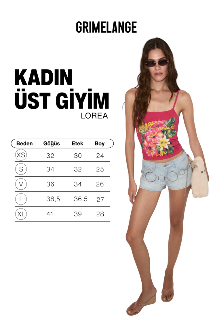 LOREA Kadın Yumuşak Ve Esnek Kumaşlı Baskı Ve Taş Detaylı Slim Fit Fuşya Atlet